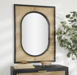 Rattan Mirror Black Accents