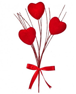Red Flocked Heart Stem