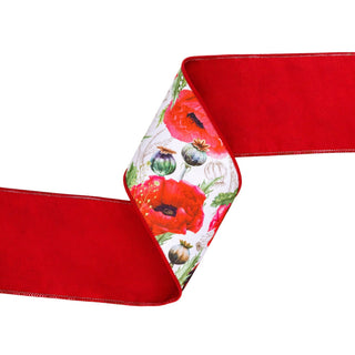 4" Poppies on White Ribbon