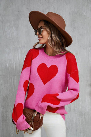 Heart Knit Sweater Pink Red Pre Order