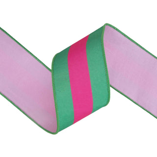 2.5" H Pink Green Stripe Ribbon