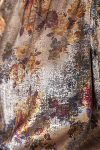 Floral Print Metallic Top Taupe