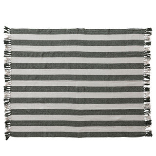 Striped Fringe Throw Green