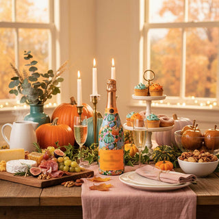 Orange Blue Pumpkins Champagne Bottle Wrap