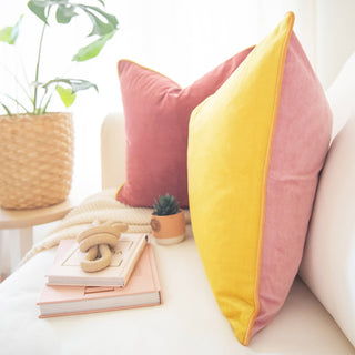 18" Velvet Yellow/Pink Pillow Cover