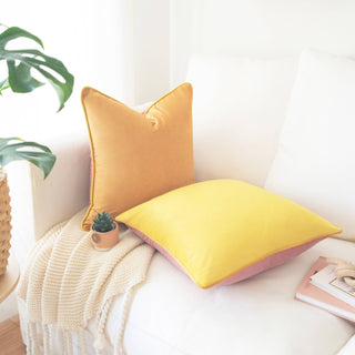 18" Velvet Yellow/Pink Pillow Cover