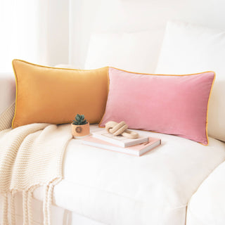 18" Velvet Yellow/Pink Pillow Cover