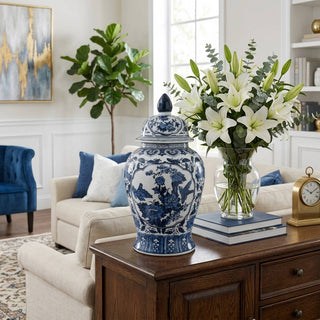 Blue Flowers Temple Jar