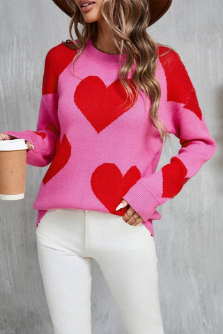 Heart Knit Sweater Pink Red Pre Order