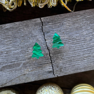 Green Pearl Christmas Tree Earrings