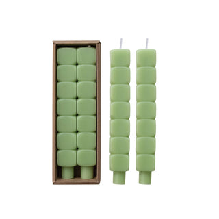 Green Block Taper Candles S/2