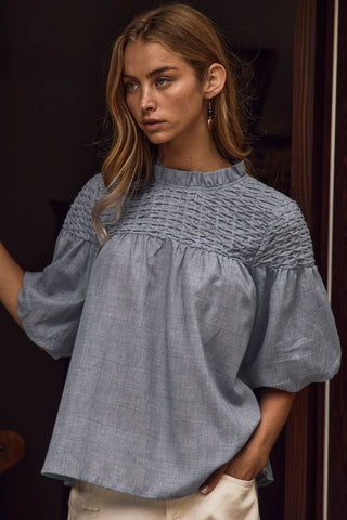 Bubble Sleeve Blouse Blue