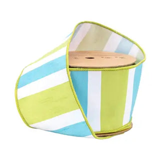 4" Green Blue Stripe Ribbon