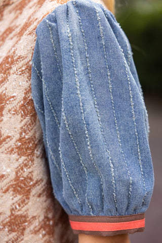 Denim Houndstooth Tweed Top