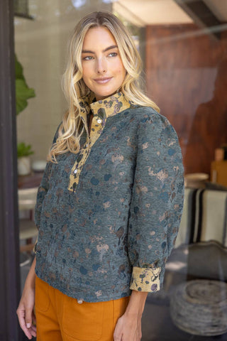 Button Jacquard Top Olive