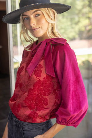 Bow Velvet Top Burgundy