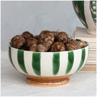 Stoneware Footed Bowl Stripes