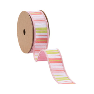 1.5" Pink Green White Stripe Ribbon