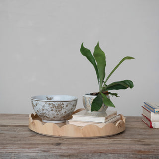 Burl Wood Scalloped Lazy Susan