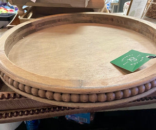 Round Wood Beaded Tray