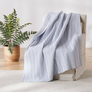 Tobago Stripe Quilted Throw: Blue