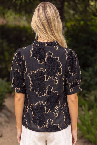 Ruffled Burnout Velvet Top Black