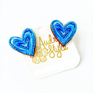 Heart Stud Earrings Blue White