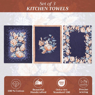 Kitchen Towels Cotton Pumpkin Blues S/3