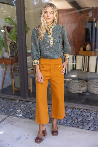 Button Jacquard Top Olive