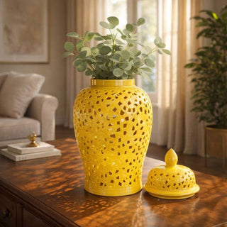 Yellow Ceramic Lidded Jar