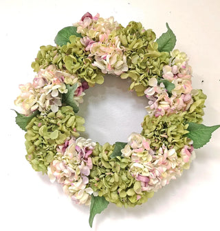 18" Green Pink Hydrangea Wreath