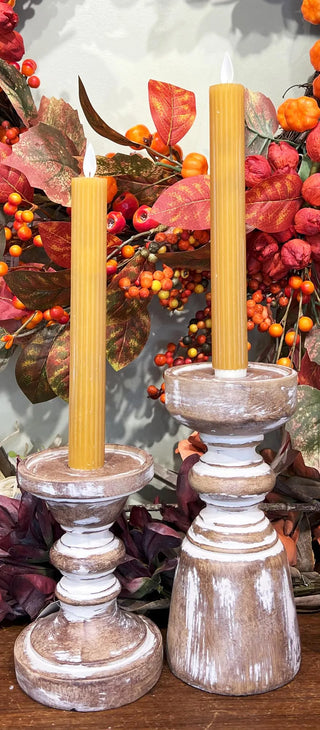 9" Tan Ribbed Motion Taper Candle