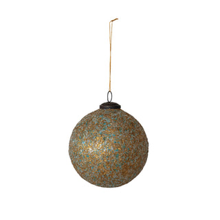 5" Gold/Teal Glass Ornament