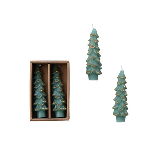 5" Mint Trees Taper Candle S/2