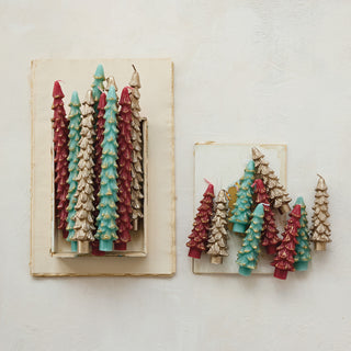 5" Mint Trees Taper Candle S/2