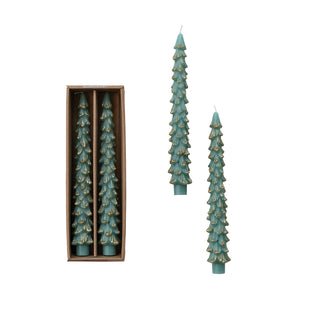 10" Mint Trees Taper Candle S/2