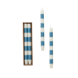 10" Blue Stripe Taper Candles