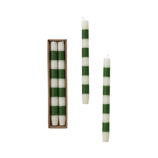 10" Green Stripe Taper Candles