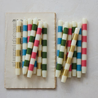 10" Green Stripe Taper Candles